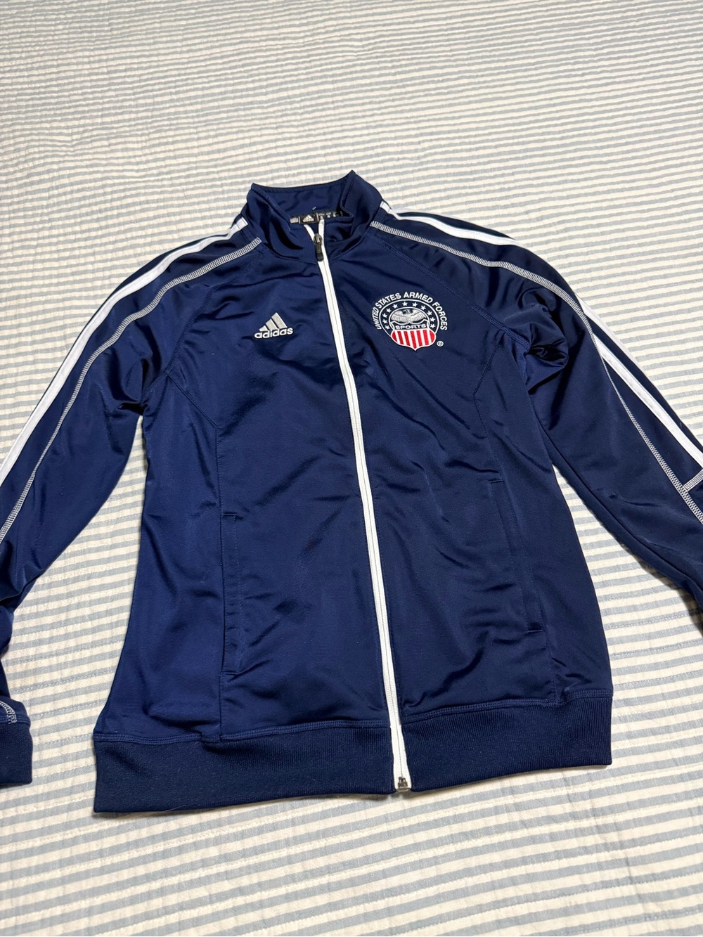 adidas Navy and White Full-Zip Athletic Jacket